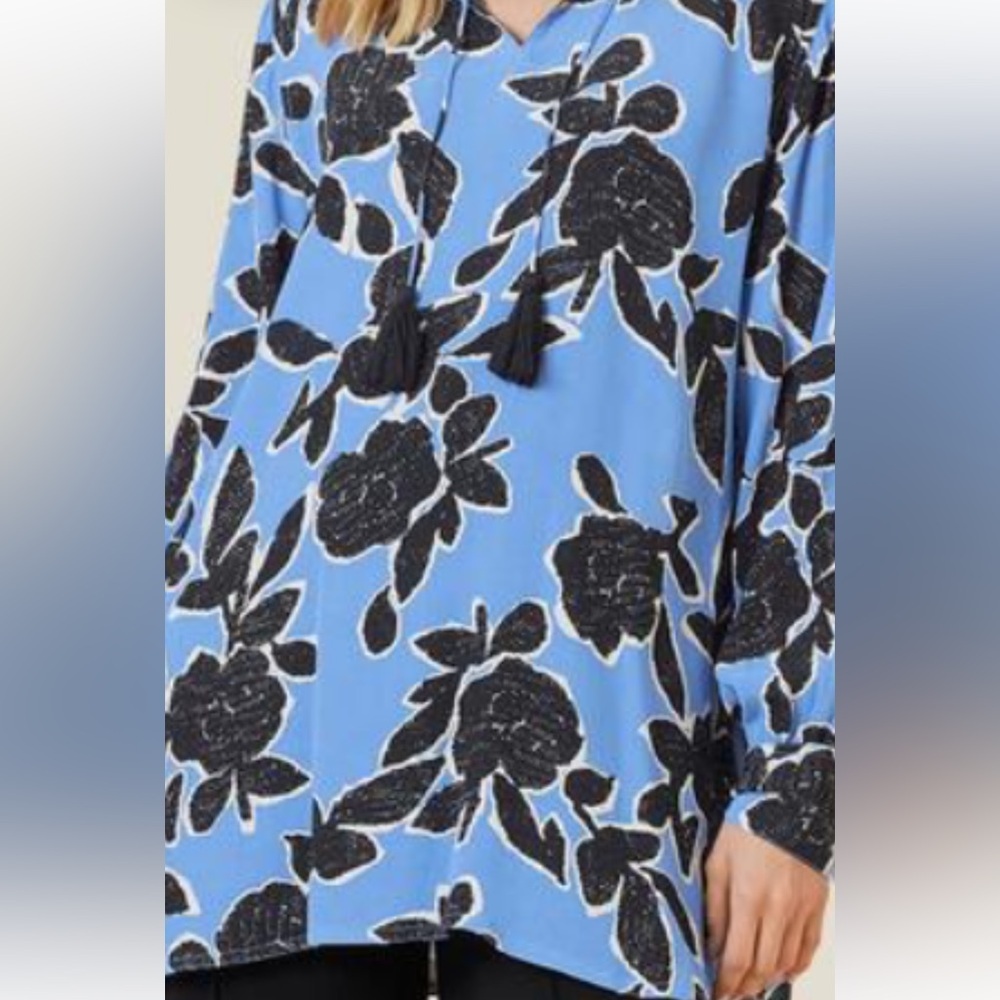Masai Giovita Tunic Granada Sky Blue and Black Floral  Size Medium - Picture 11 of 11